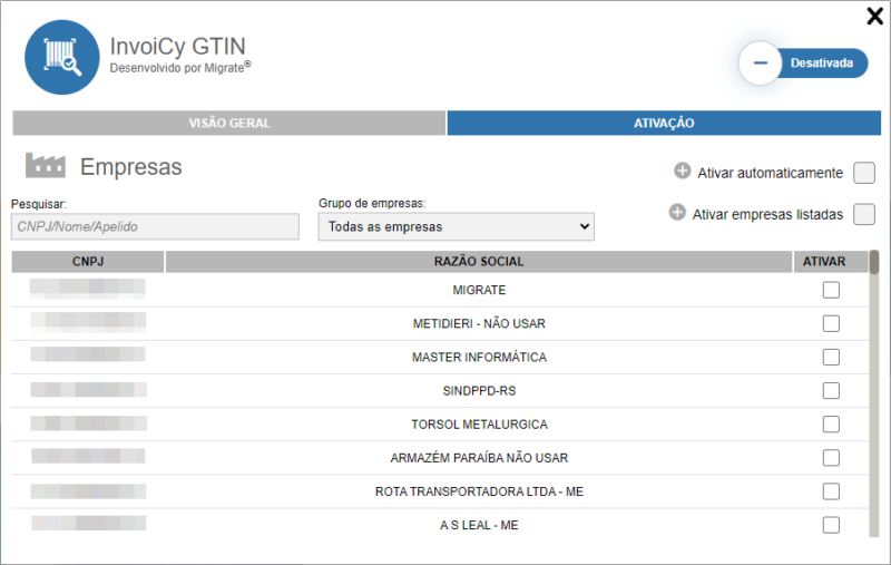 Ativação - InvoiCy GTIN