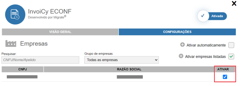 Configurações InvoiCy ECONF