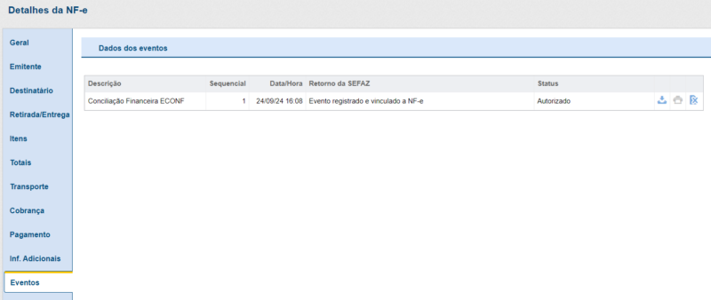 Detalhes da NF-e com ECONF vinculado